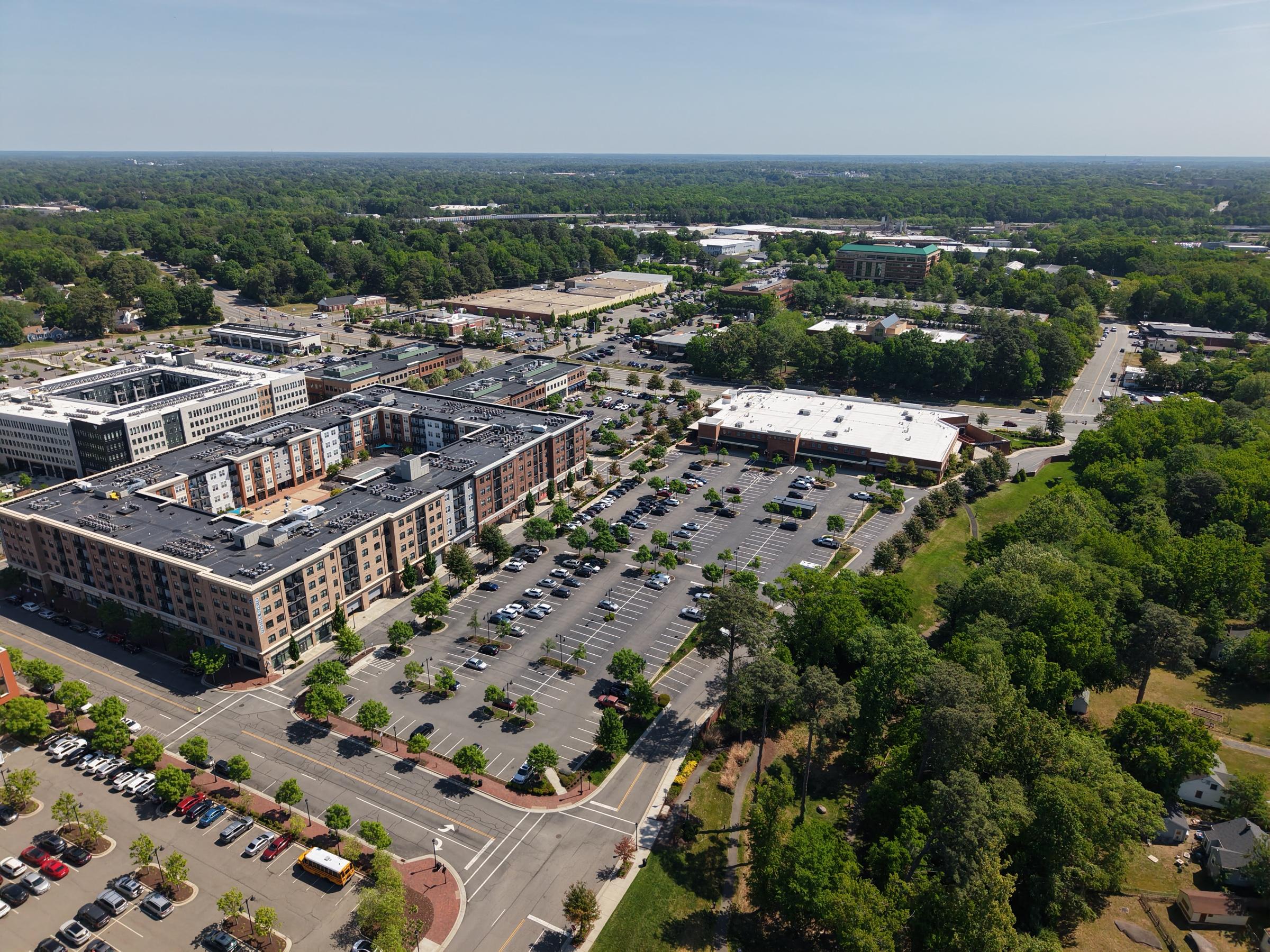 Aerial view of Libbie Mill and the surrounding Henrico County neighborhoods